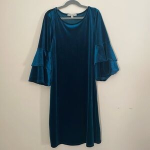 Velvet flutter sleeve shift dress